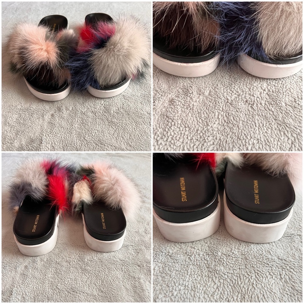 Stuart Weitzman Sublime Flat Fox Fur Leather Slide Sandal Carnival Furmania 8.5 - Picture 5 of 15